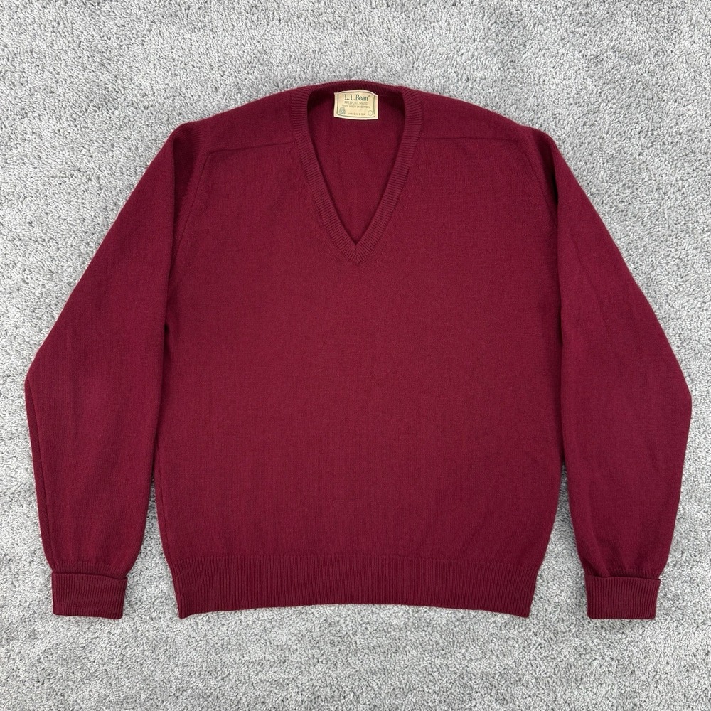 Vintage LL Bean Sweater Men's L Red 100% Virgin Lambswool Made In USA V-Neck